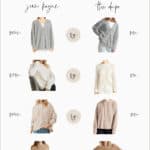 Pinterest collage of Jenni Kayne sweaters and their dupes and look-alikes for less