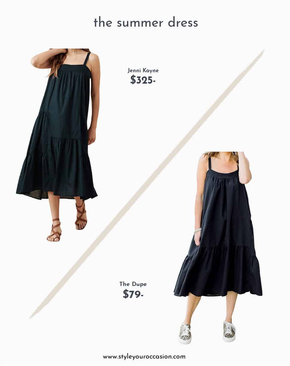 image of a Jenni Kayne summer dress dupe in Black compared to the Jenni Kayne original