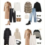 collage of outfits from a minimal and neutral winter capsule wardrobe