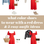 Collage of outfits for what color shoes to wear with a red dress