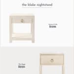 image comparing two beige nightstands, one Serena and Lily dupe and the original nightstand