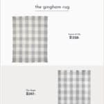 image comparing two grey gingham rugs, one Serena and Lily dupe and the rug