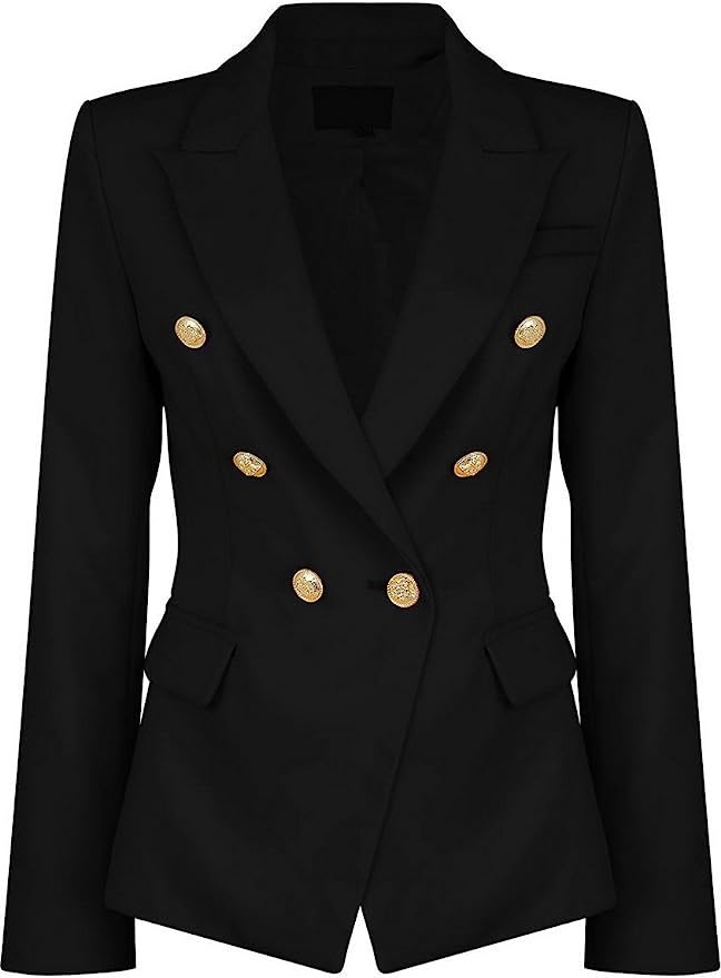 image of a black Balmain blazer dupe with gold buttons and front pockets