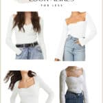 Pinterest collage of four white knit tops that look like the Khaite Maddy top for less