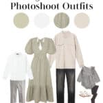 image of a spring family photoshoot outfits mood board including gingham patterned outfits for mom, dad, and two children