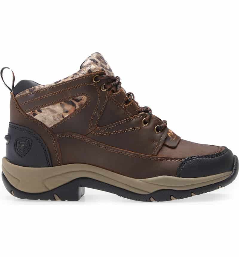 stock image of a dark brown Ariat brand hiking boot