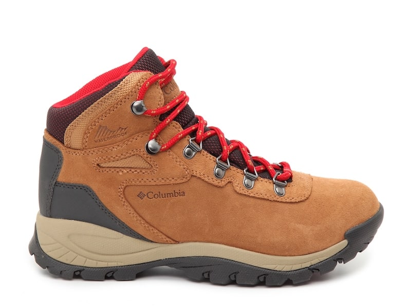 stock image of a chestnut brown Columbia hiking boot with red laces