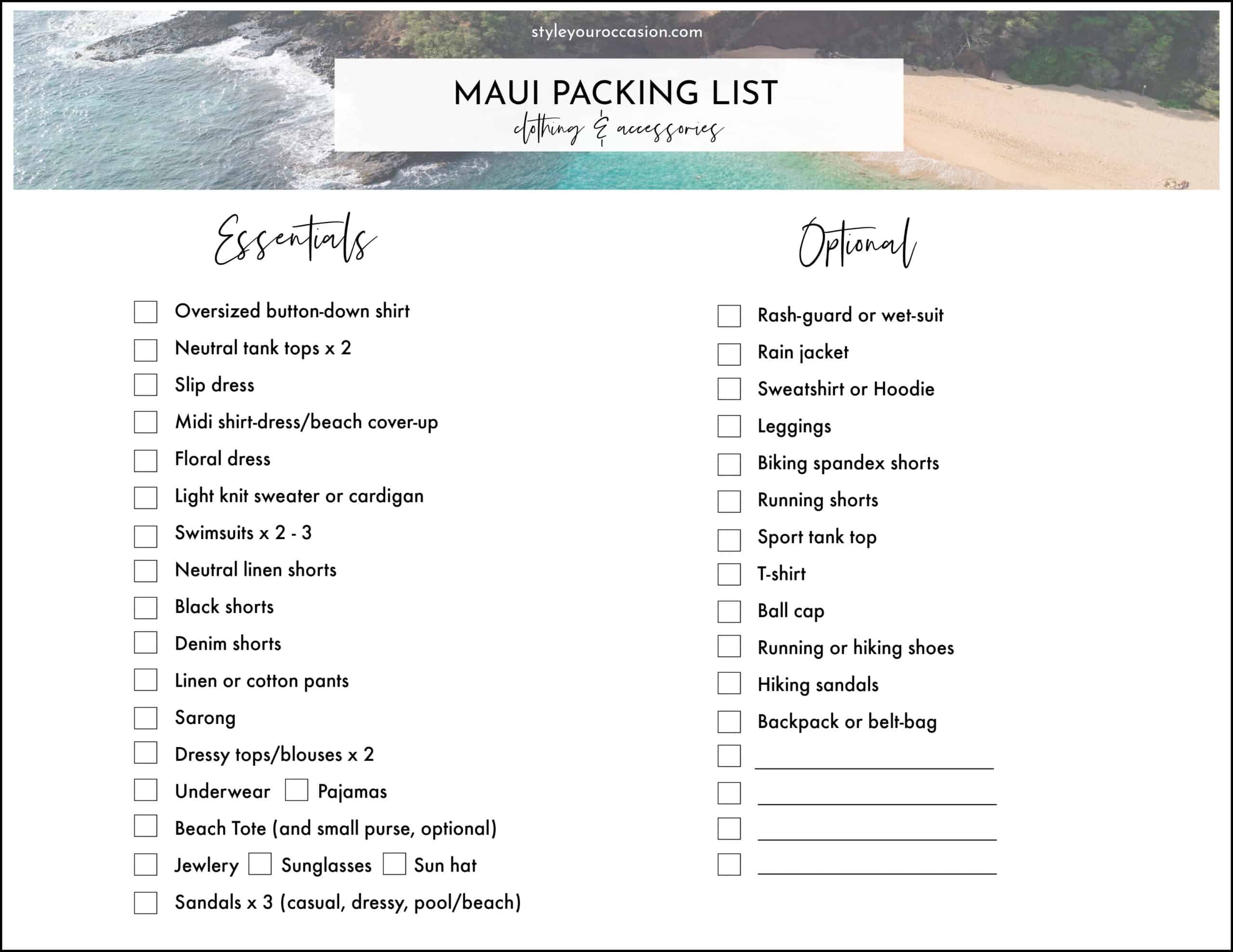 a maui packing list