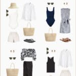 outfit collage for ideas of what to wear in maui with neutral items and blue accents