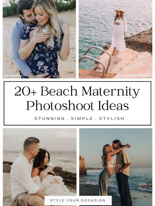 collage of four images of a beach Maternity photoshoot