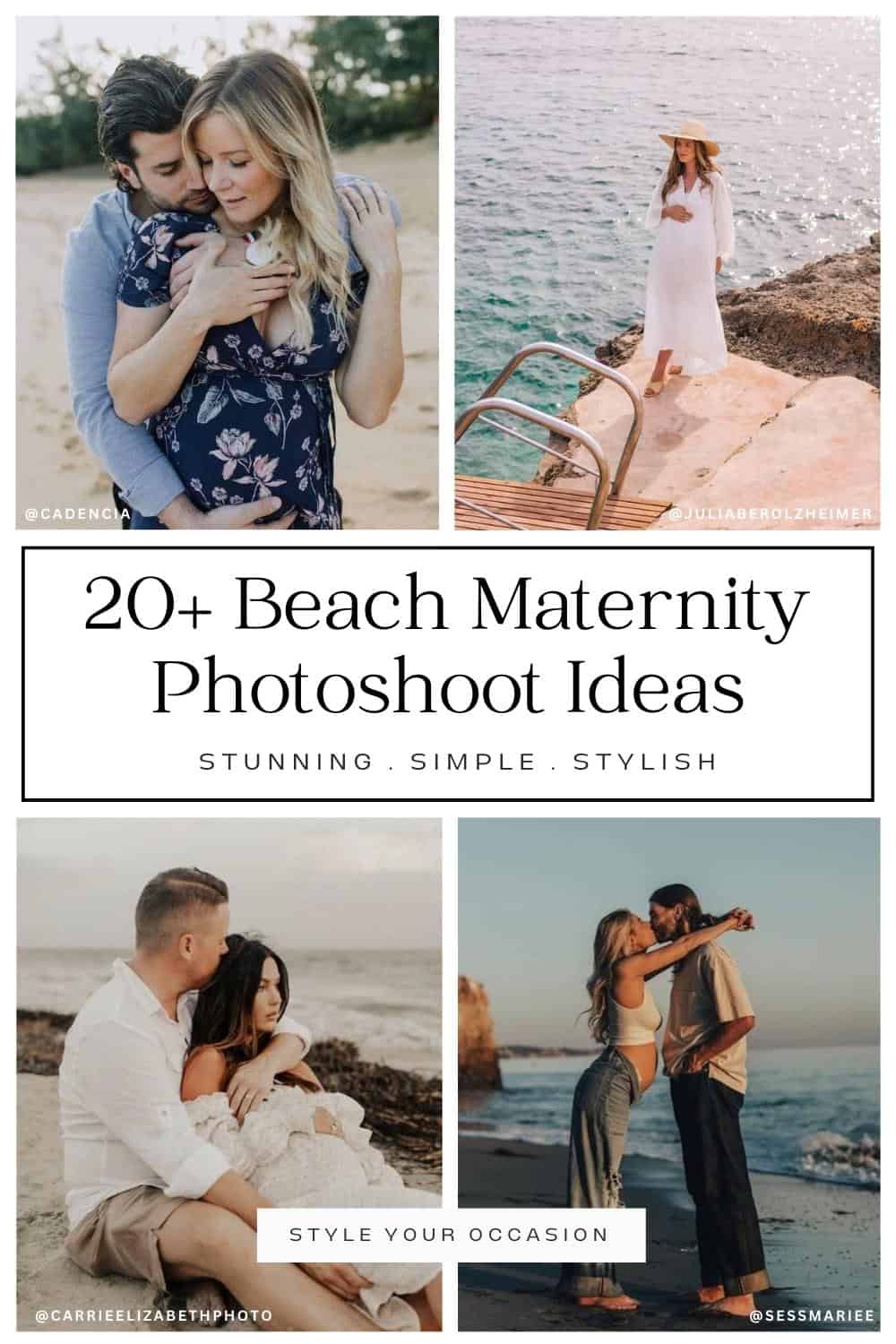collage of four images of a beach Maternity photoshoot