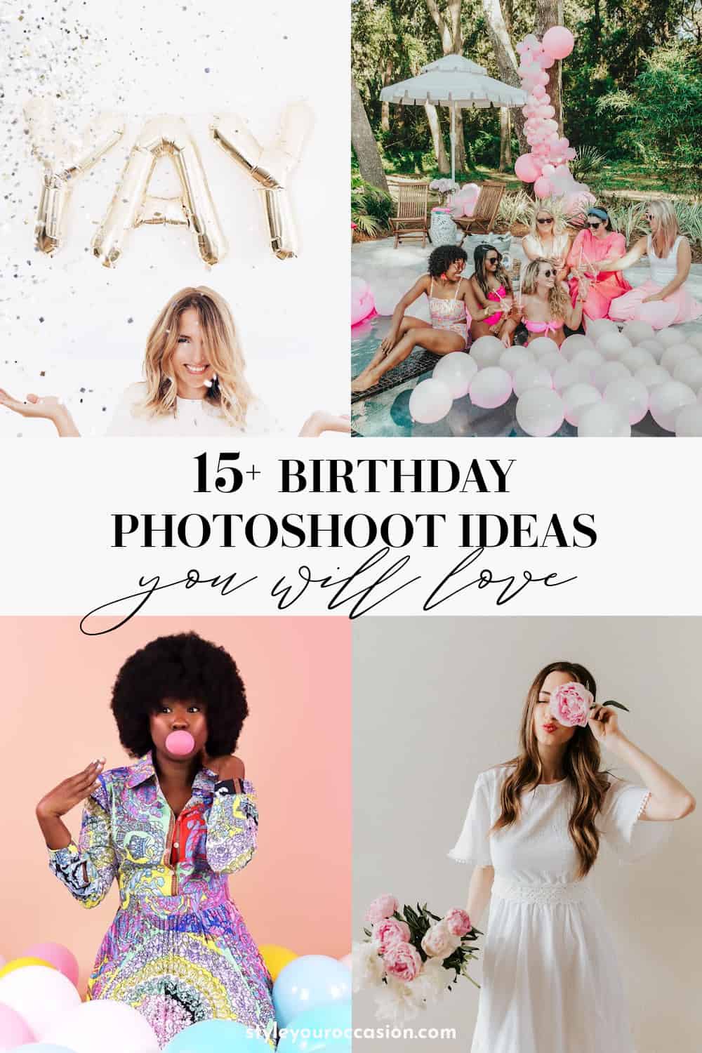 collage of images for ideas for birthday photoshoots