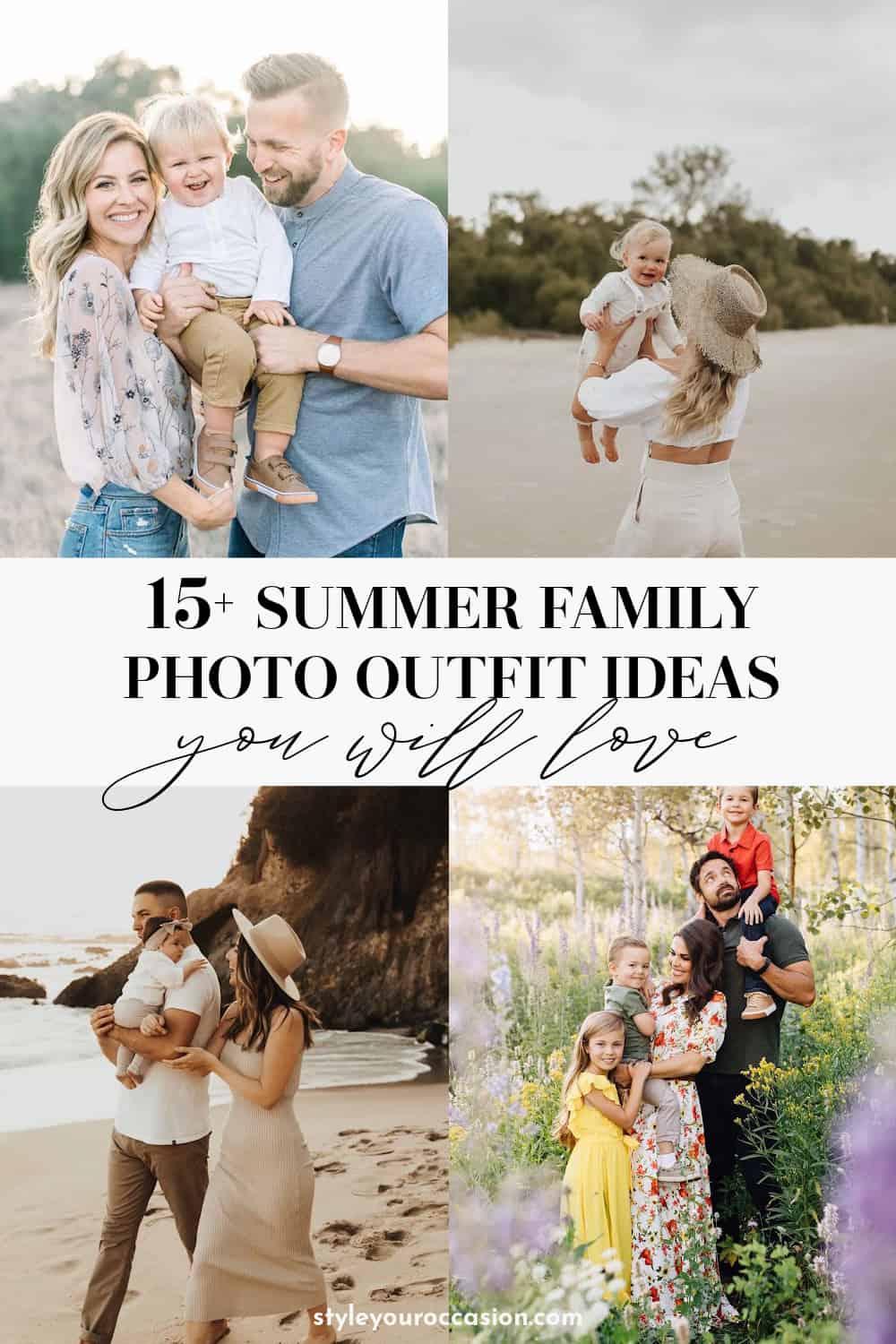 collage of summer family photo outfit ideas