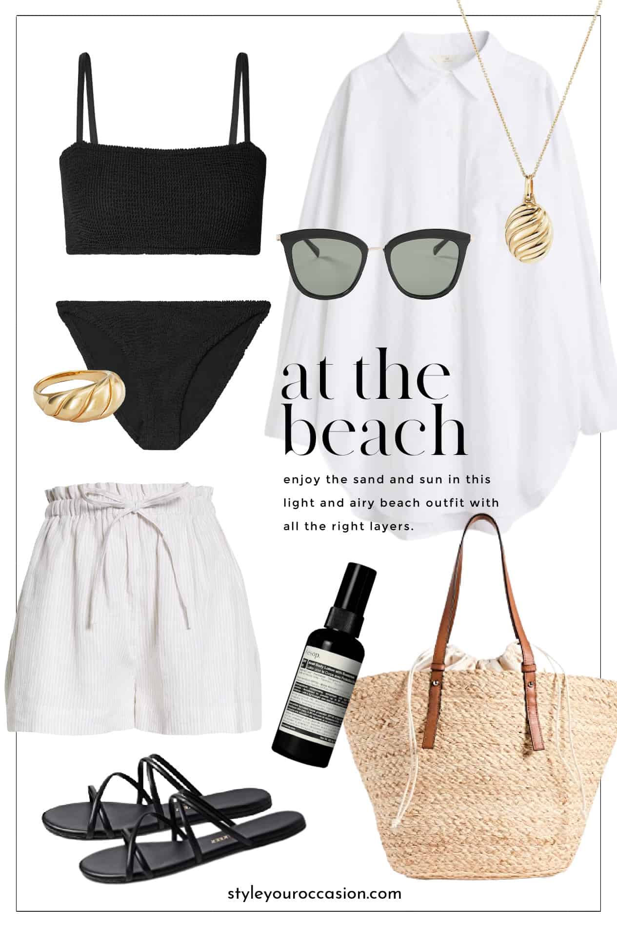 Collage of what to wear at the beach on a trip to Mexico.