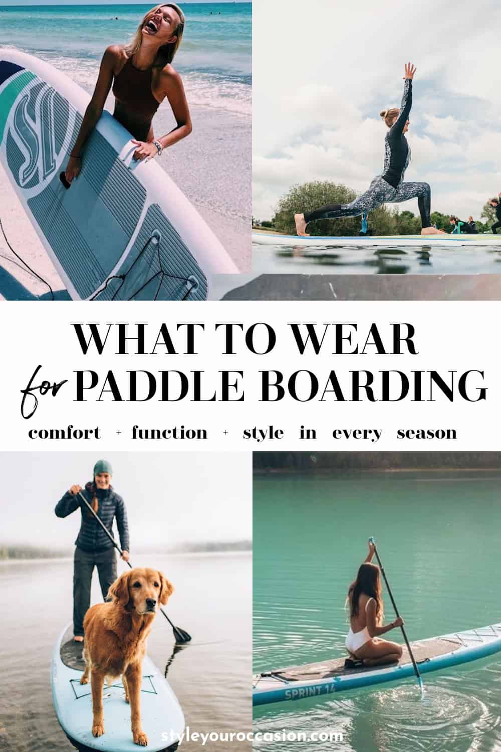 Collage of what to wear paddleboarding