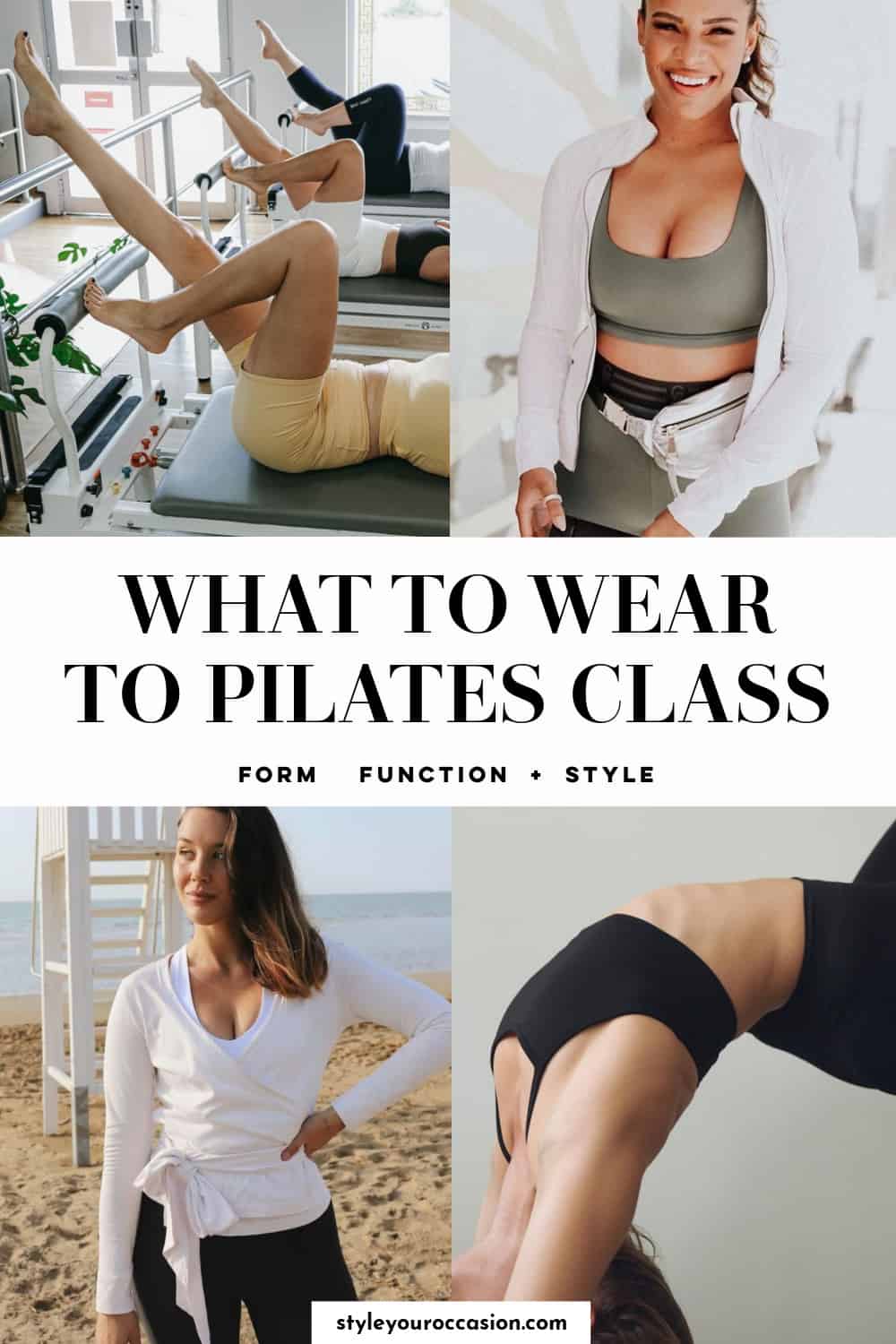 Collage of outfits to wear to pilates