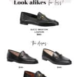 image of four pairs of black leather loafers with gold horse-bit detailing that all look alike