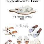 image of a collage of white leather sandals with a similar H cut-out design on the top