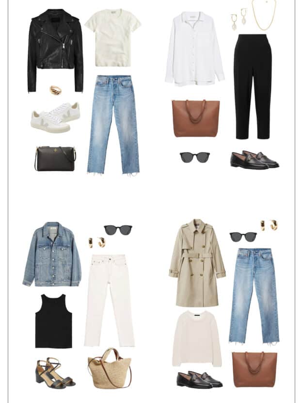 image of a collage of neutral women's outfits for a minimalist capsule wardrobe