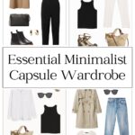 image of neutral, minimal outfit collages with text overlay Essential Minimalist capsule wardrobe