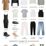 image of a collage of neutral and stylish clothing for women for a minimal capsule wardrobe