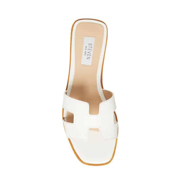 image of a white leather sandal with an H cut out design on the top