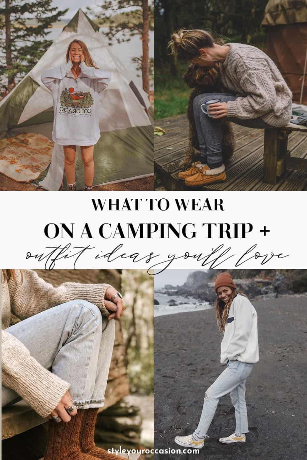 Collage of outfits to wear camping.