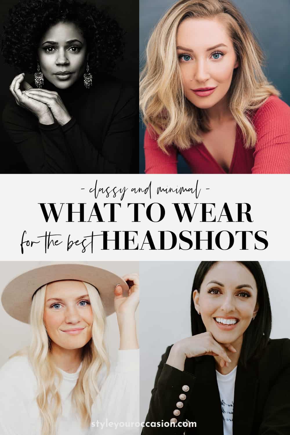 Collage of outfits to wear for headshot photos.