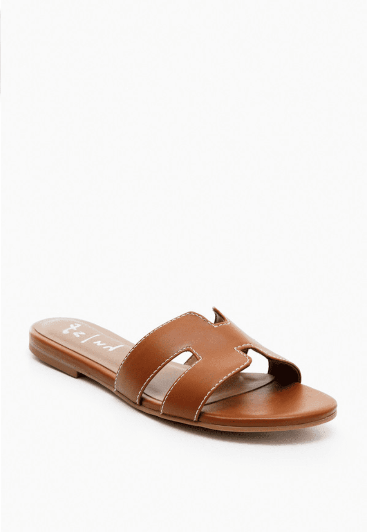 image of a brown leather sandal with an H cut-out shape on the top