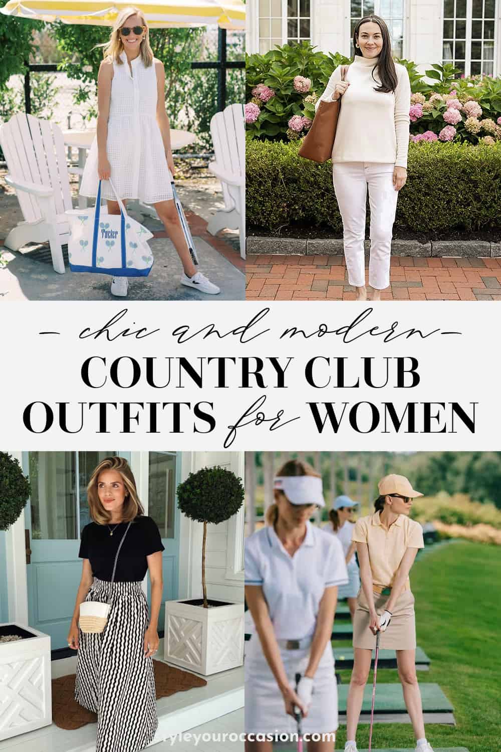 image of a collage of outfits for country club attire