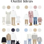 collage of different family photo outfit combinations and color palettes