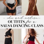 image of a collage of outfits for what to wear to a salsa dancing class