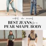 collage of women with pear shape body types wearing jeans outfits