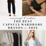 collage of images of women in minimal neutral outfits for capsule wardrobes