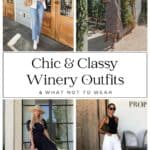 collage of four women wearing stylish outfits to wear to a winery