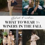 collage of images of women in outfits for a winery visit in the fall