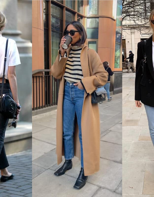 collage of women in mom jeans outfits