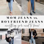 collage of images of women wearing outfits with mom jeans and boyfriend jeans
