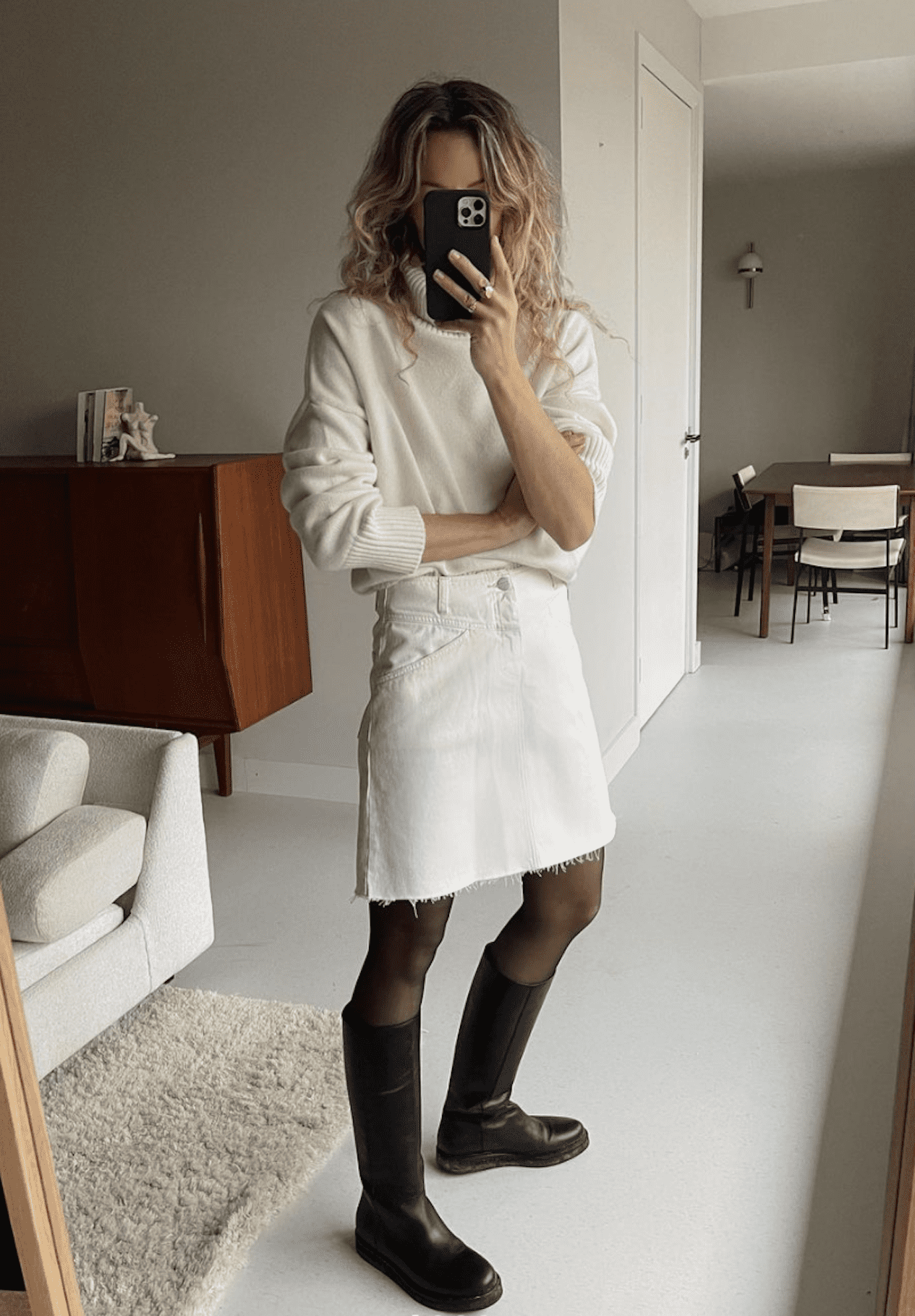 White denim skirt in cheap winter