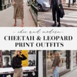 image collage of women in outfits with either cheetah print or leopard print clothing