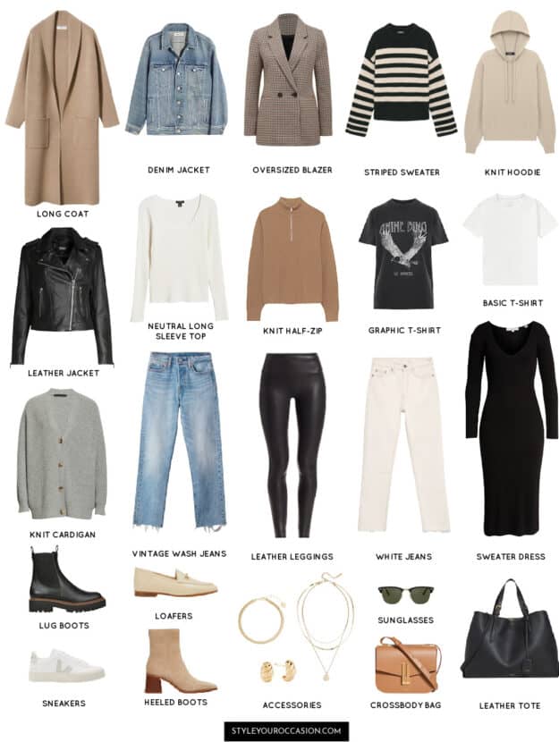 image of a Fall capsule wardrobe with neutral clothing items and a minimal aesthetic