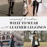 collage of stylish women in outfits with faux leather leggings