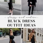 Collage of different black dress outfits women can wear.