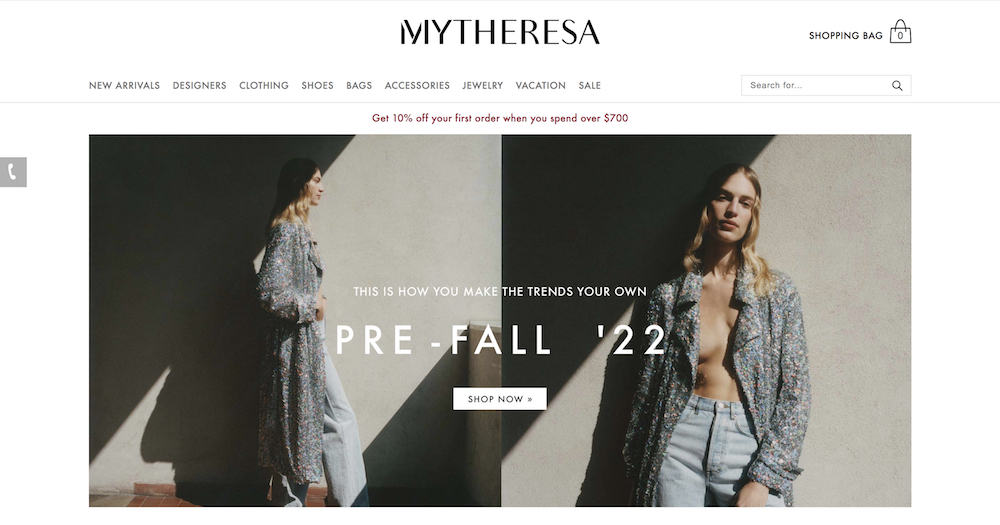 image of a website front page for fashion with a woman in jeans and an open jacket