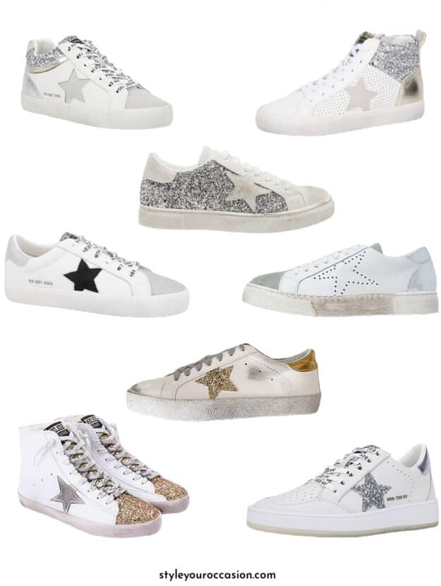 collage of golden goose sneakers dupes