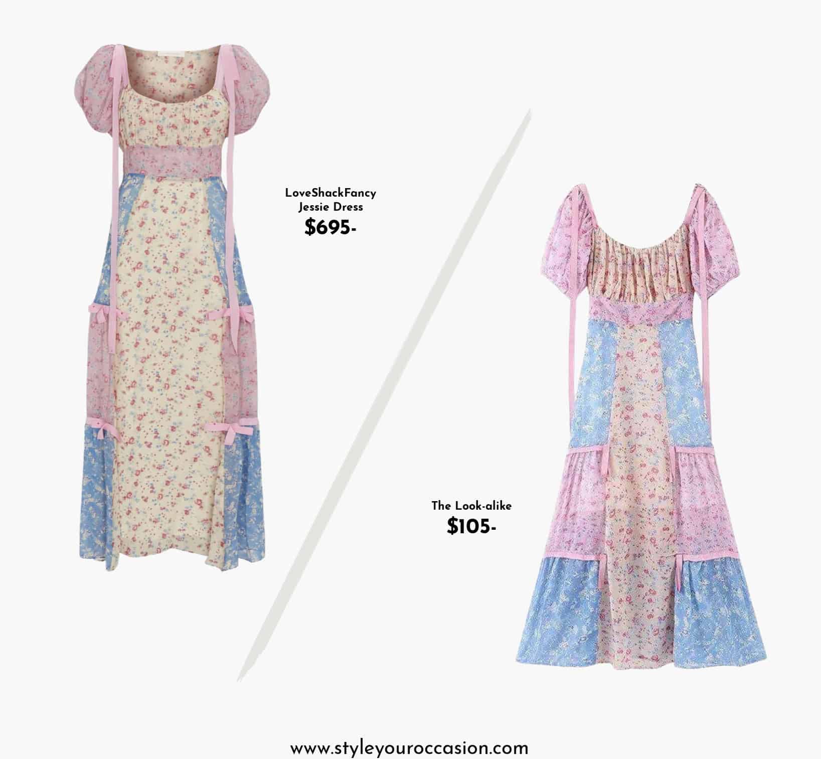 image of two patchwork floral dresses that look alike