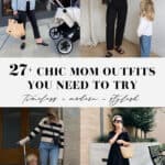 collage of images of mothers wearing neutral, chic, and cute outfits with their kids
