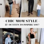 collage of images of mothers wearing neutral, chic, and trendy outfits with their kids