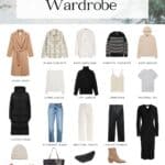 image of a 2023/2024 winter capsule wardrobe with neutral clothing and minimal accessories