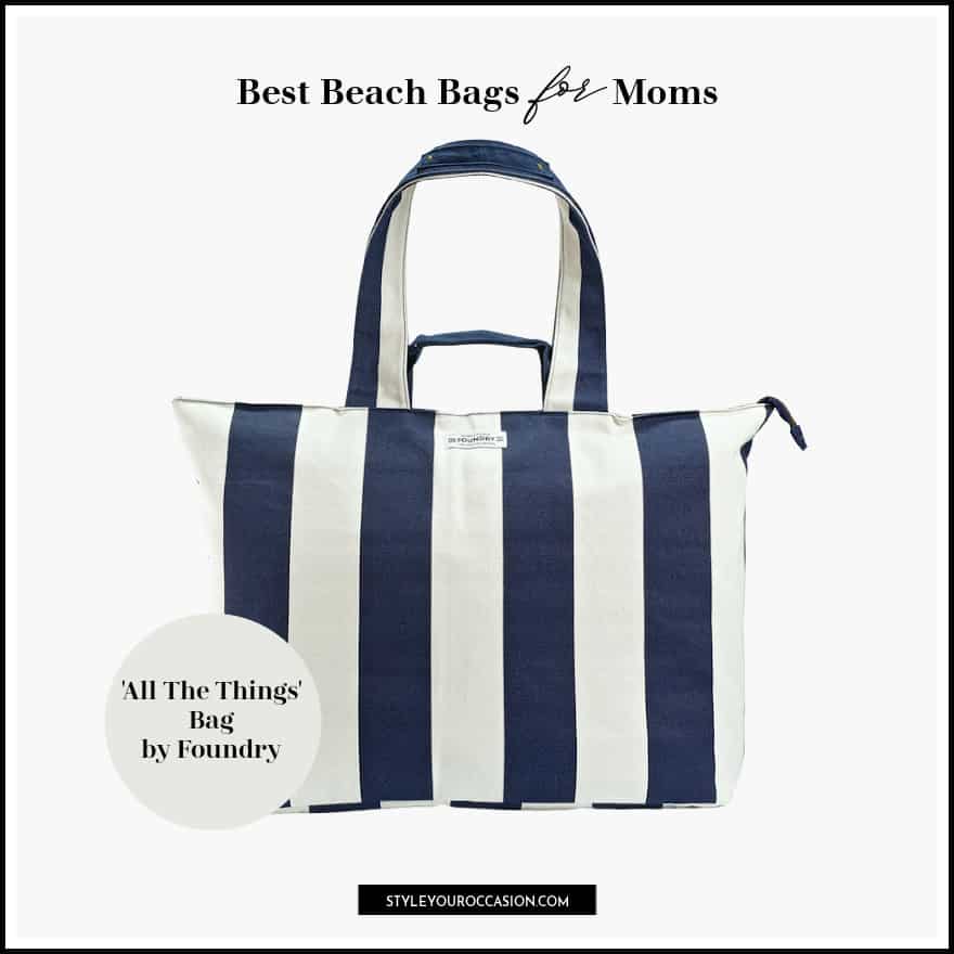 image of a white and navy nautical striped oversized beach tote